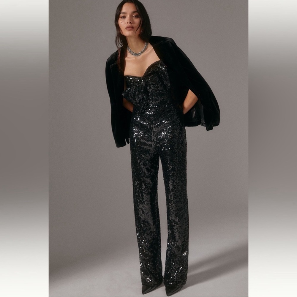Anthropologie Hutch Sequin Bow jumpsuit black